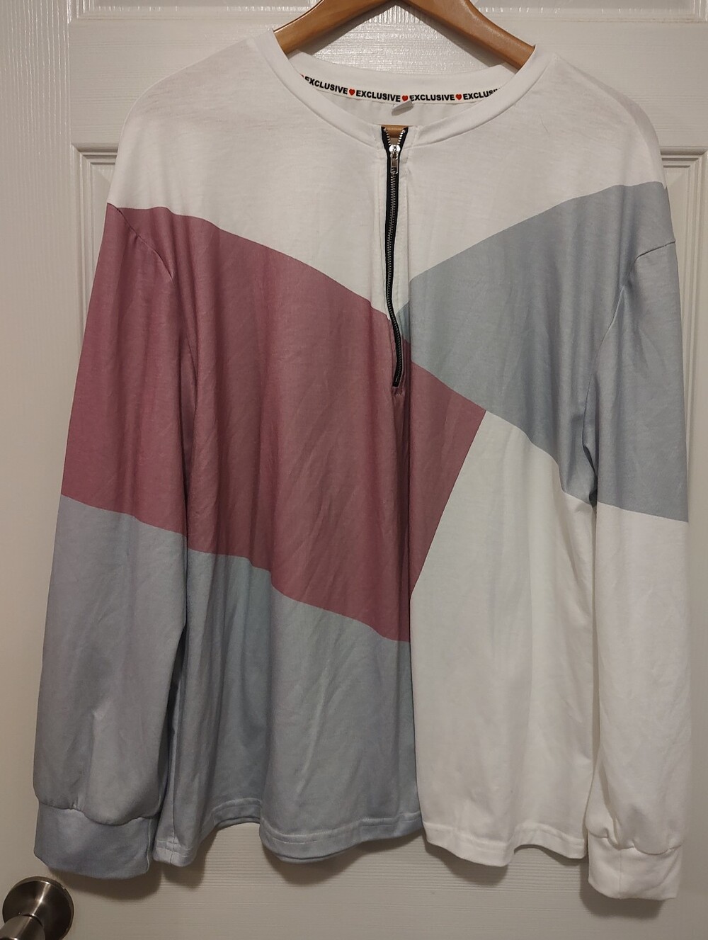 Women's Colorblock Zip-Up Top in Rose & Light Blue